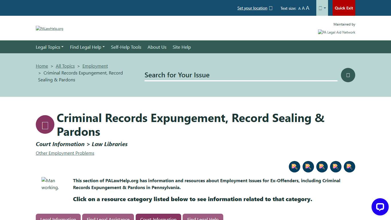 Law Libraries - Court Information - Criminal Records Expungement, Record Sealing & Pardons - Employment PALawHELP.org - Your Online Guide to Legal Information and Legal Services in Pennsylvania